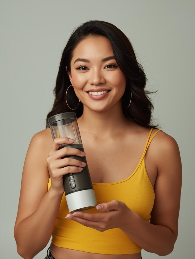 Woman and best portable blender for smoothies