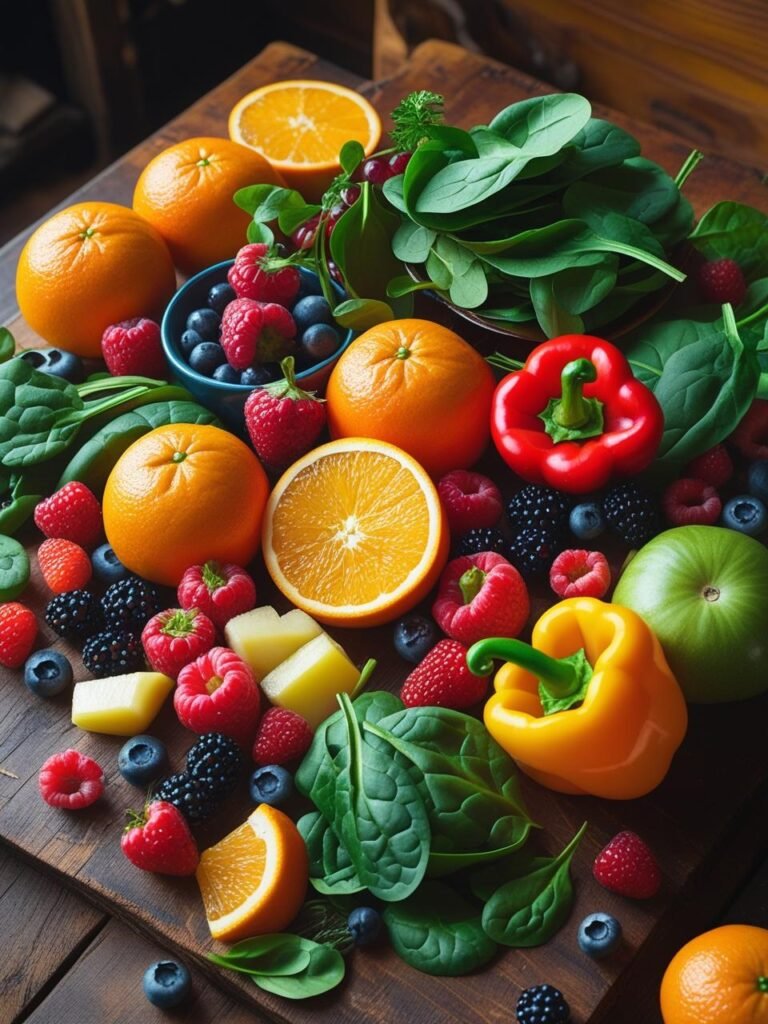 healthy food with vitamins