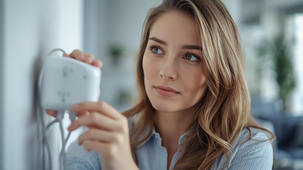 Woman and best surge protector for tv